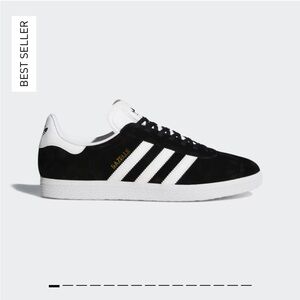 Womens Adidas Gazelle Suede Black & White Sneakers - Size 6 - runs a size large